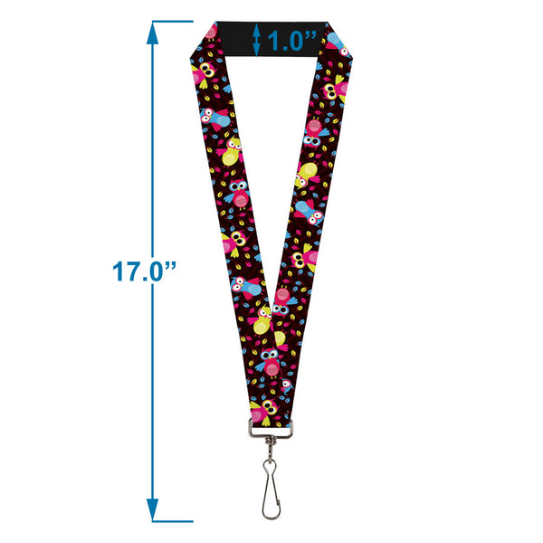 Buckle-Down Lanyard - 1.0" - Flying Owls W Leaves Black Multi Color