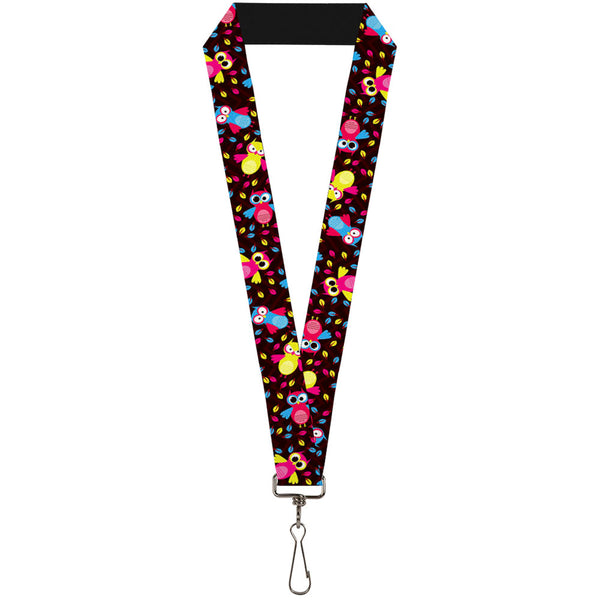 Buckle-Down Lanyard - 1.0" - Flying Owls w Leaves Black Multi Color