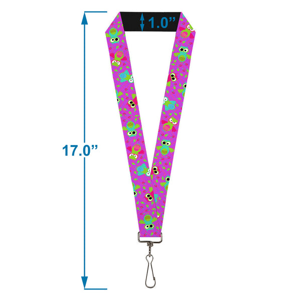 Buckle-Down Lanyard - 1.0" - Flying Owls W Leaves Purple Multi Color