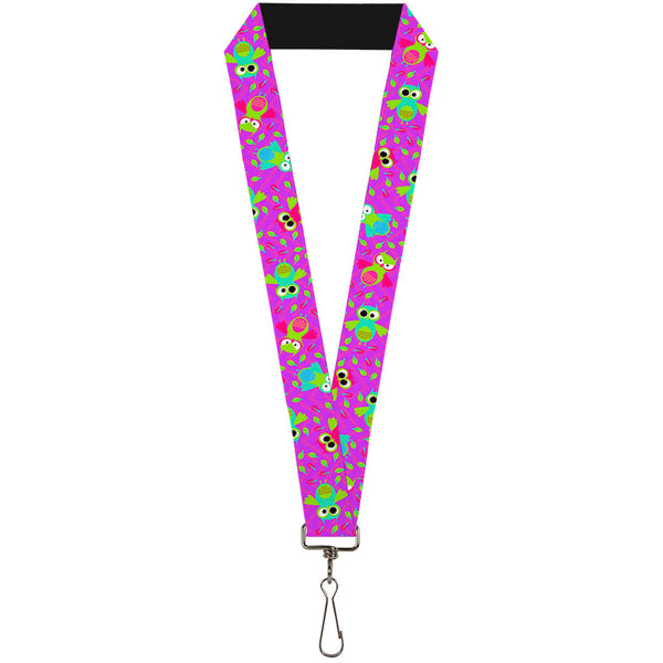 Buckle-Down Lanyard - 1.0" - Flying Owls w Leaves Purple Multi Color