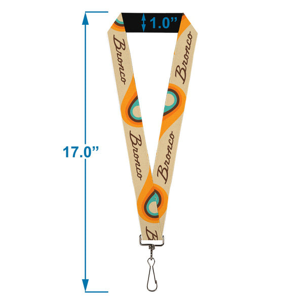 Buckle-Down Lanyard - 1.0" - Ford BRONCO Script Wave Beige/Brown/Blue/Orange
