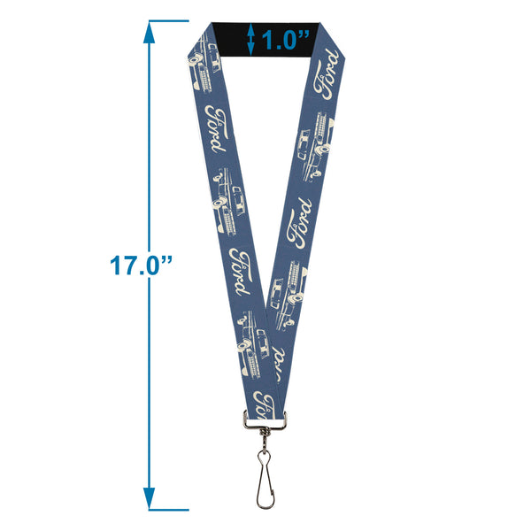 Buckle-Down Lanyard - 1.0" - FORD Script And Vintage Truck Blue/White