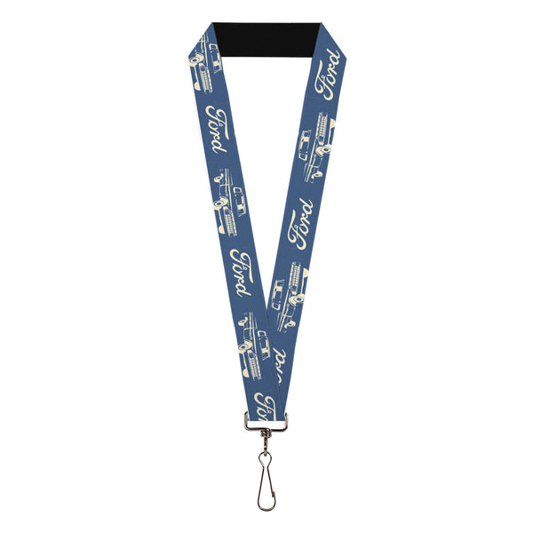 Buckle-Down Lanyard - 1.0" - FORD Script and Vintage Truck Blue/White