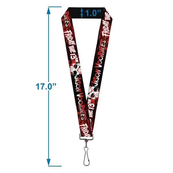 Buckle-Down Lanyard - 1.0" - FRIDAY THE 13TH JASON VOORHIES Mask Text Black/Red/White