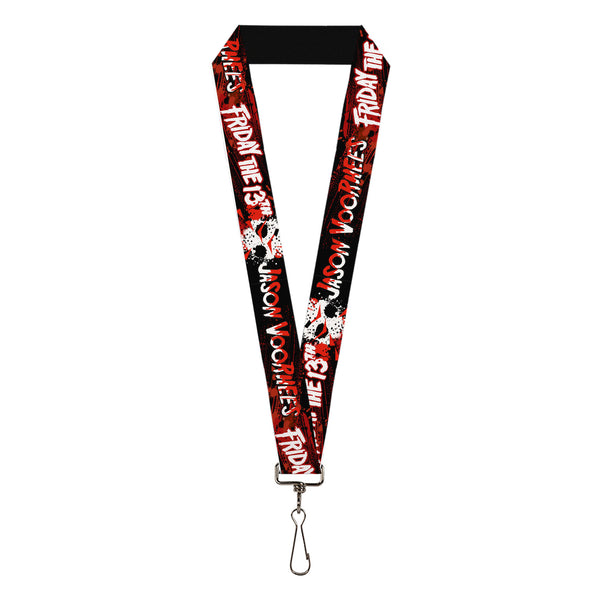 Buckle-Down Lanyard - 1.0" - FRIDAY THE 13TH JASON VOORHIES Mask Text Black/Red/White