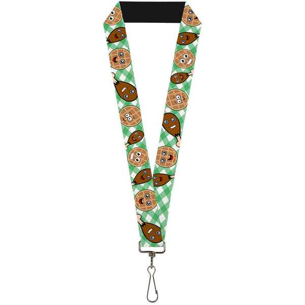 Buckle-Down Lanyard - 1.0" - Fried Chicken & Waffles Plaid White Green