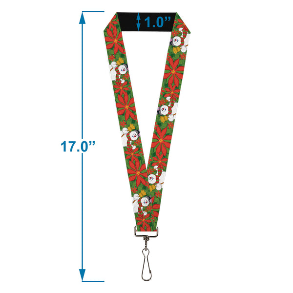 Buckle-Down Lanyard - 1.0" - Frosty The Snowman Pose Poinsettia Plaid Collage Greens/Reds