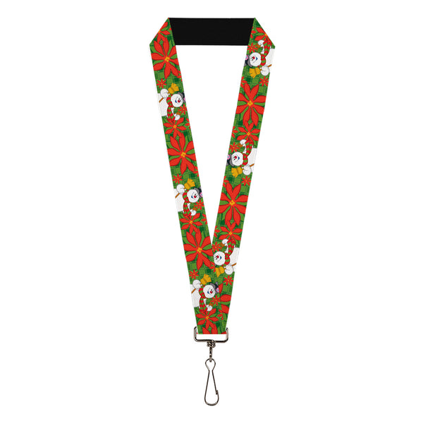 Buckle-Down Lanyard - 1.0" - Frosty the Snowman Pose Poinsettia Plaid Collage Greens/Reds