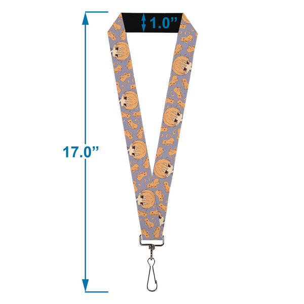 Buckle-Down Lanyard - 1.0" - Fruits Basket Chibi Kyo Soma And Cat Scattered Blue/Orange