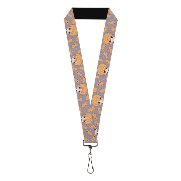 Buckle-Down Lanyard - 1.0" - Fruits Basket Chibi Kyo Soma and Cat Scattered Blue/Orange