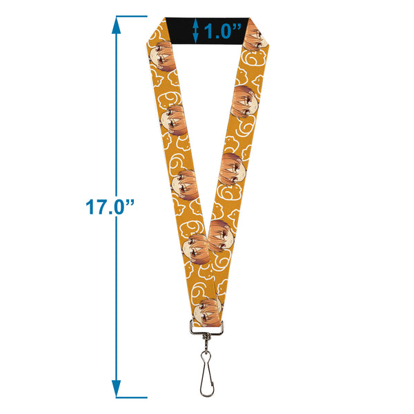 Buckle-Down Lanyard - 1.0" - Fruits Basket Chibi Kyo Soma Face And Kimono Cat Icon Orange/White