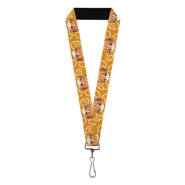 Buckle-Down Lanyard - 1.0" - Fruits Basket Chibi Kyo Soma Face and Kimono Cat Icon Orange/White