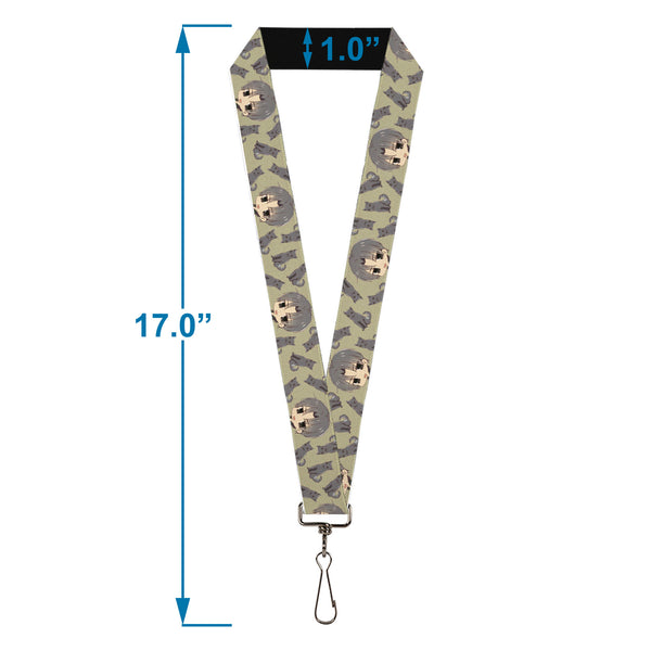 Buckle-Down Lanyard - 1.0" - Fruits Basket Chibi Shigure Soma And Dog Scattered Olive/Gray