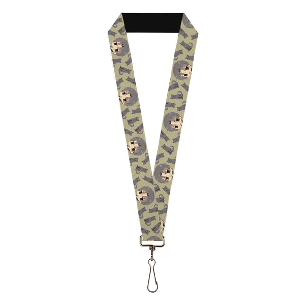 Buckle-Down Lanyard - 1.0" - Fruits Basket Chibi Shigure Soma and Dog Scattered Olive/Gray
