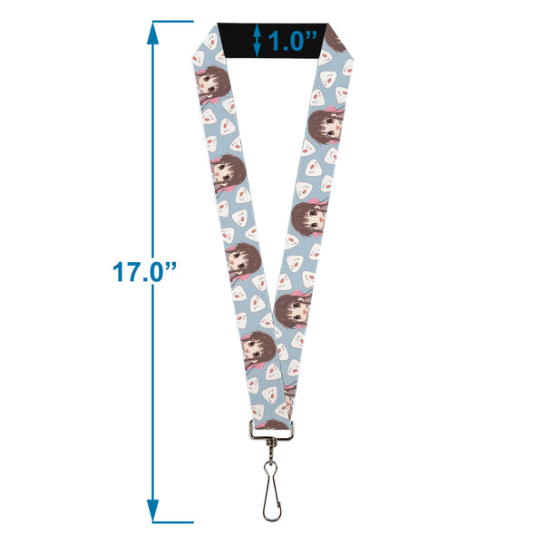 Buckle-Down Lanyard - 1.0" - Fruits Basket Chibi Tohru Honda And Rice Ball Scattered Light Blue
