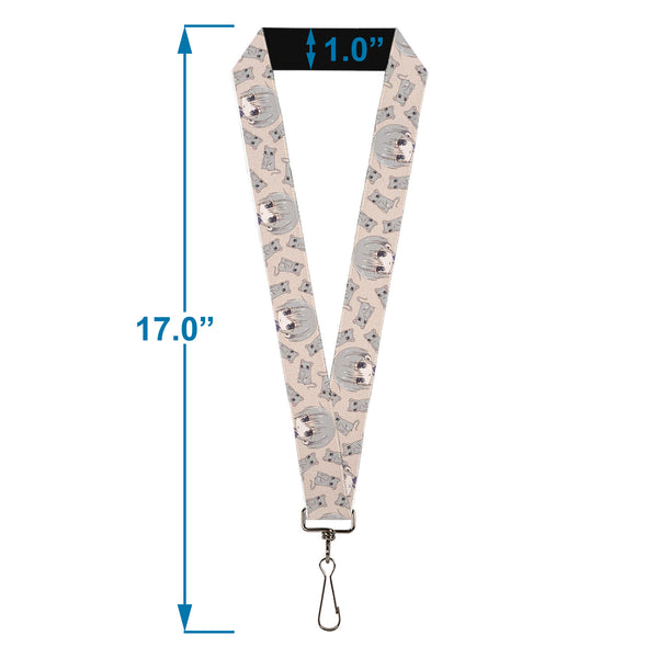 Buckle-Down Lanyard - 1.0" - Fruits Basket Chibi Yuki Soma And Rat Scattered Beige/Gray