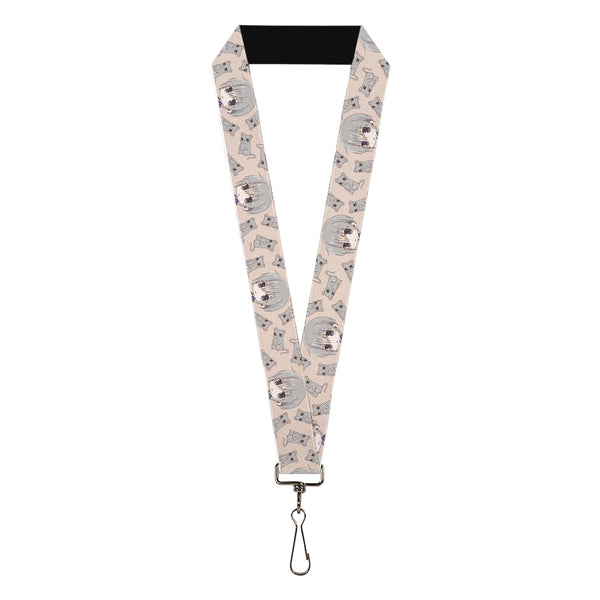 Buckle-Down Lanyard - 1.0" - Fruits Basket Chibi Yuki Soma and Rat Scattered Beige/Gray