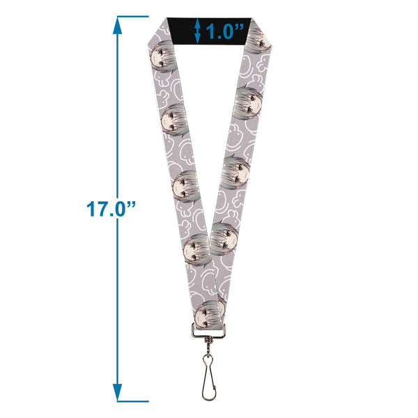 Buckle-Down Lanyard - 1.0" - Fruits Basket Chibi Yuki Soma Face And Kimono Rat Icon Gray/White