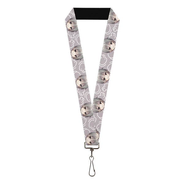 Buckle-Down Lanyard - 1.0" - Fruits Basket Chibi Yuki Soma Face and Kimono Rat Icon Gray/White
