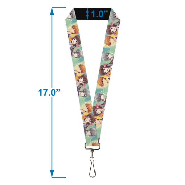 Buckle-Down Lanyard - 1.0" - Fruits Basket Kyo Tohru Yuki Group Pose Greens/Blues