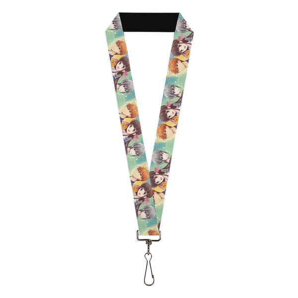 Buckle-Down Lanyard - 1.0" - Fruits Basket Kyo Tohru Yuki Group Pose Greens/Blues