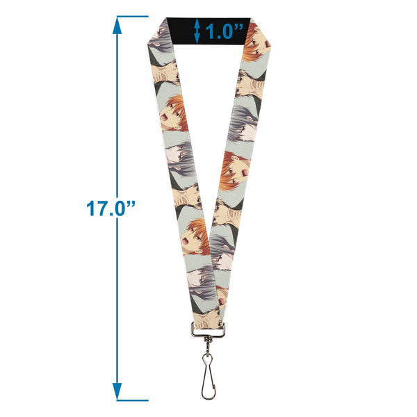 Buckle-Down Lanyard - 1.0" - Fruits Basket Kyo Yuki Shigure Group Faces Mint Green