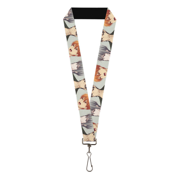 Buckle-Down Lanyard - 1.0" - Fruits Basket Kyo Yuki Shigure Group Faces Mint Green