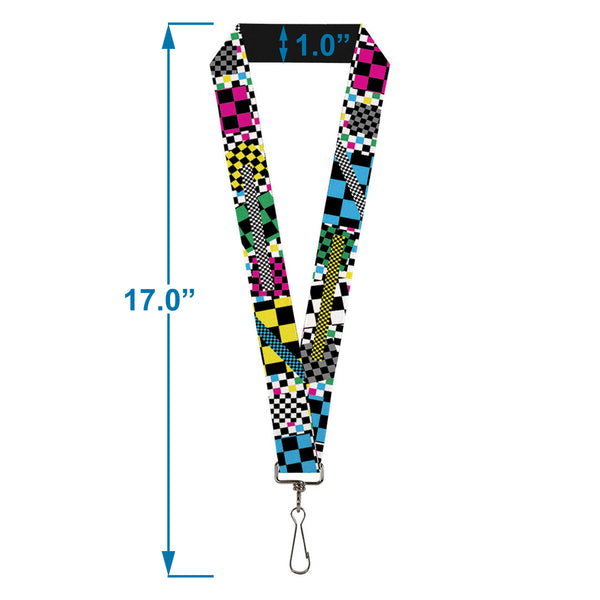 Buckle-Down Lanyard - 1.0" - Funky Checkers Black White Neon