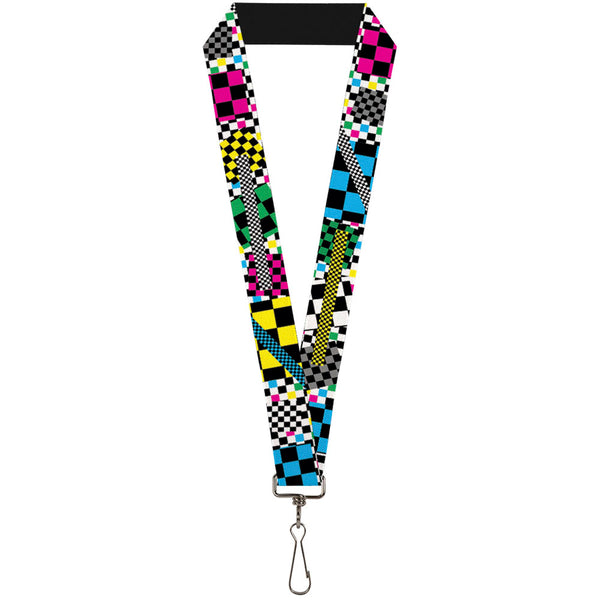 Buckle-Down Lanyard - 1.0" - Funky Checkers Black White Neon