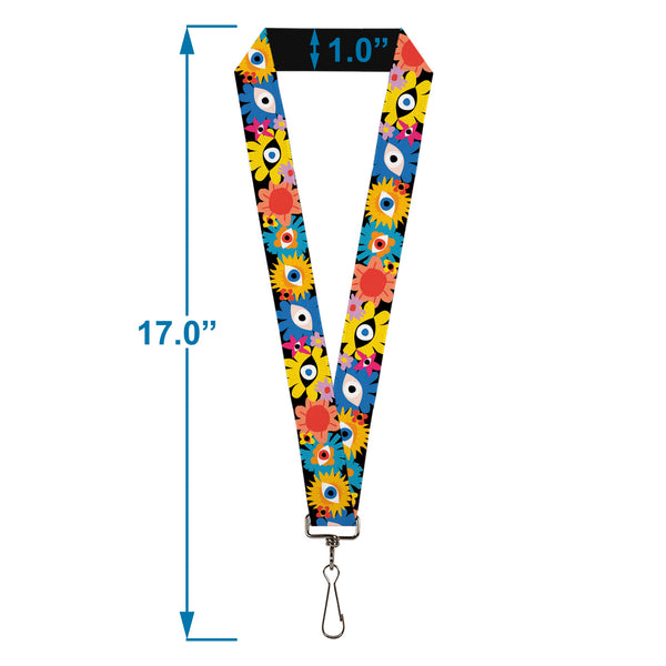 Buckle-Down Lanyard - 1.0" - Funky Eye Flowers Black/Multi Color