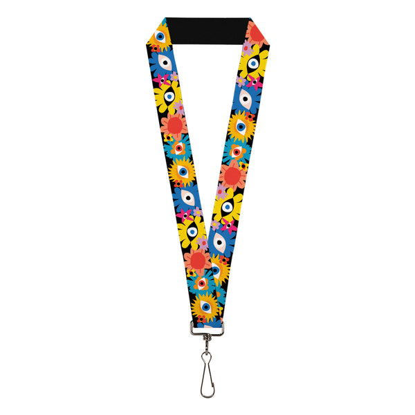 Buckle-Down Lanyard - 1.0" - Funky Eye Flowers Black/Multi Color