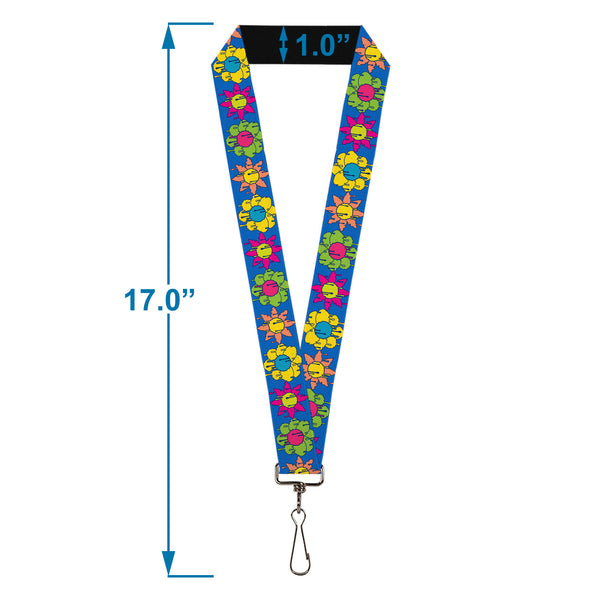 Buckle-Down Lanyard - 1.0" - Funky Flower Drip Blue/Multi Color