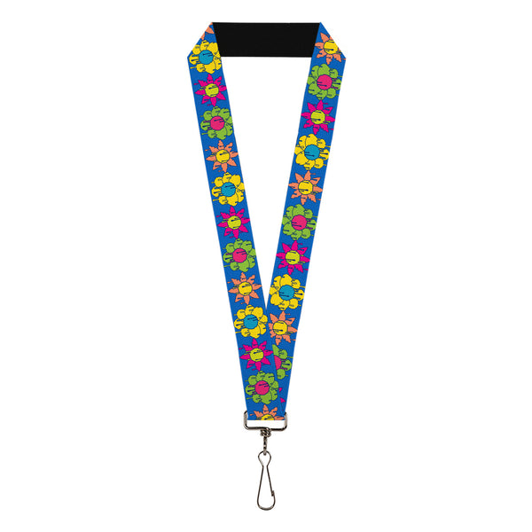 Buckle-Down Lanyard - 1.0" - Funky Flower Drip Blue/Multi Color