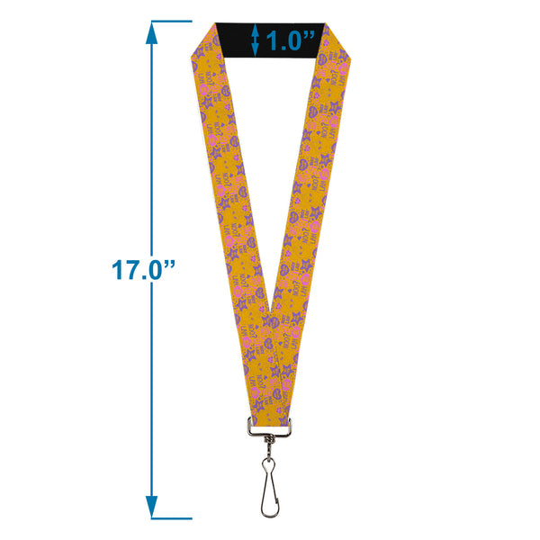Buckle-Down Lanyard - 1.0" - Furby Furbish Phrases And Icons Orange/Pink/Purple
