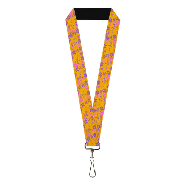 Buckle-Down Lanyard - 1.0" - Furby Furbish Phrases and Icons Orange/Pink/Purple