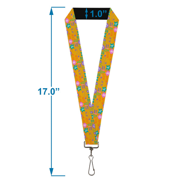 Buckle-Down Lanyard - 1.0" - Furby Furbmoji And Furbish Phrases And Icons Orange/Pink/Purple