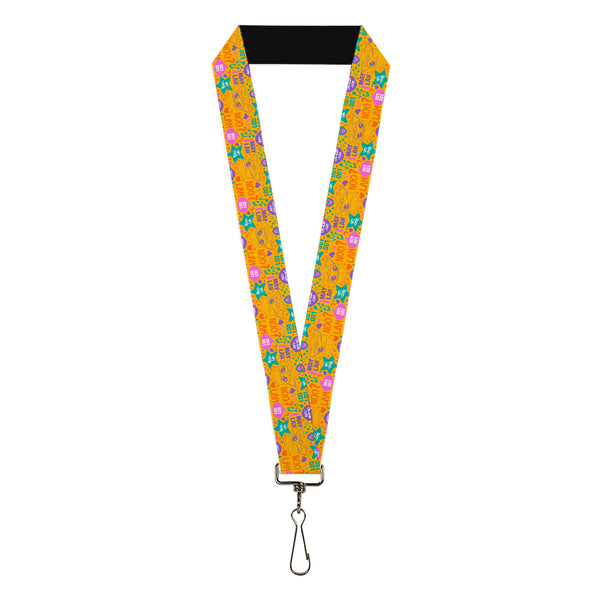 Buckle-Down Lanyard - 1.0" - Furby Furbmoji and Furbish Phrases and Icons Orange/Pink/Purple