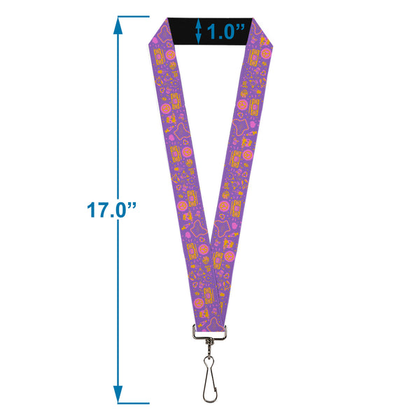 Buckle-Down Lanyard - 1.0" - Furby Icons Collage Purples/Orange/Pinks