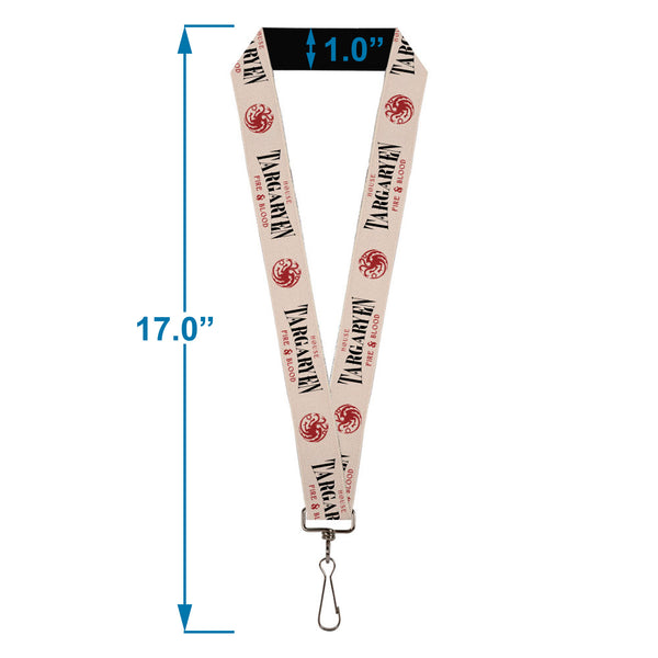 Buckle-Down Lanyard - 1.0" - Game Of Thrones TARGARYEN HOUSE OF FIRE & BLOOD Sigil White/Red/Black
