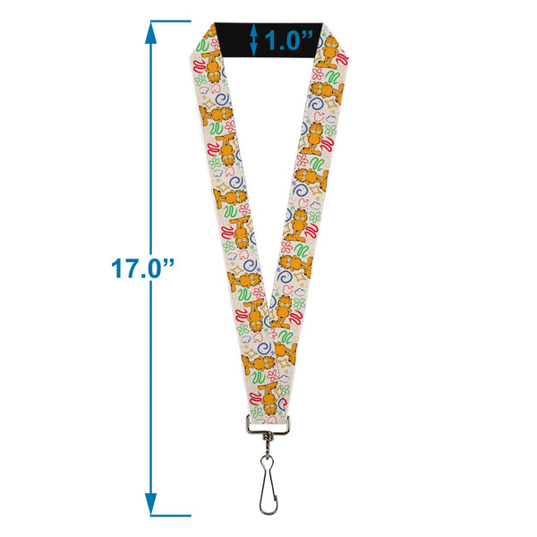 Buckle-Down Lanyard - 1.0" - Garfield Smiling Pose Flip Doodles Collage White/Multi Color