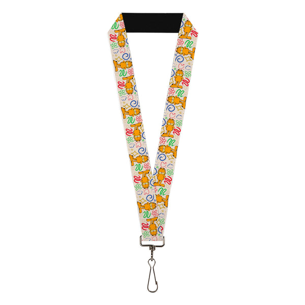Buckle-Down Lanyard - 1.0" - Garfield Smiling Pose Flip Doodles Collage White/Multi Color