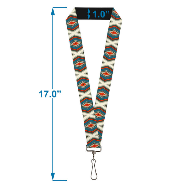 Buckle-Down Lanyard - 1.0" - Geometric Diamonds Grays Red Turquoise