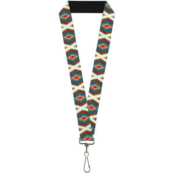 Buckle-Down Lanyard - 1.0" - Geometric Diamonds Grays Red Turquoise