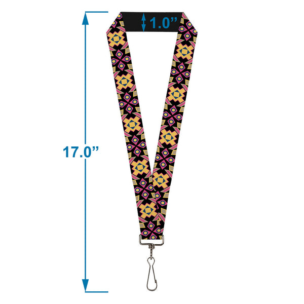 Buckle-Down Lanyard - 1.0" - Geometric Sunburst Black Pink Yellow Blue