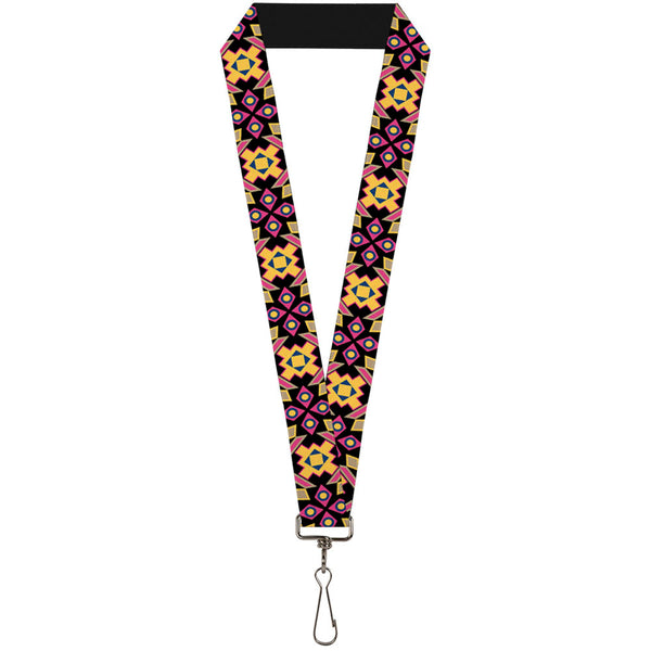 Buckle-Down Lanyard - 1.0" - Geometric Sunburst Black Pink Yellow Blue