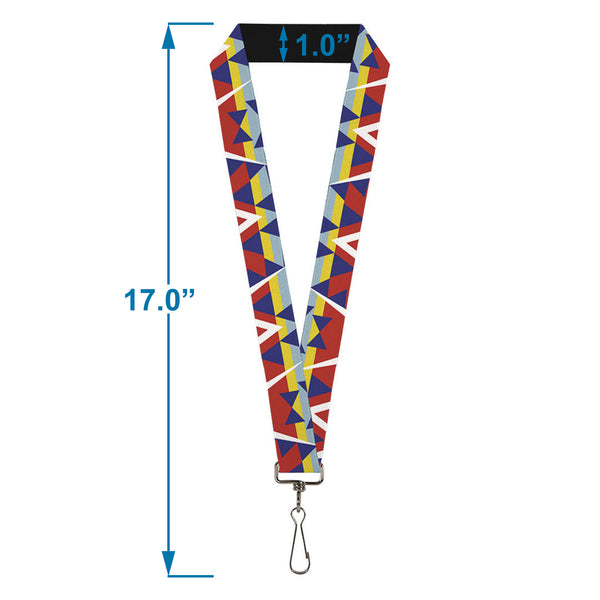 Buckle-Down Lanyard - 1.0" - Geometric Triangles Stripe Red White Blues Yellow