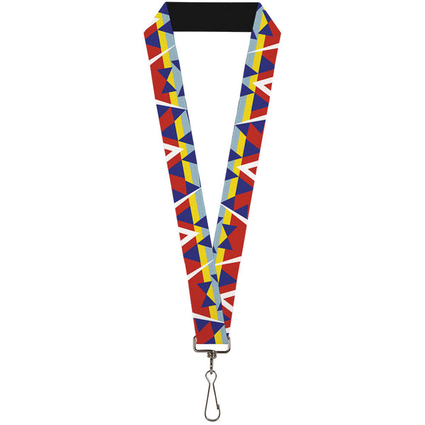 Buckle-Down Lanyard - 1.0" - Geometric Triangles Stripe Red White Blues Yellow