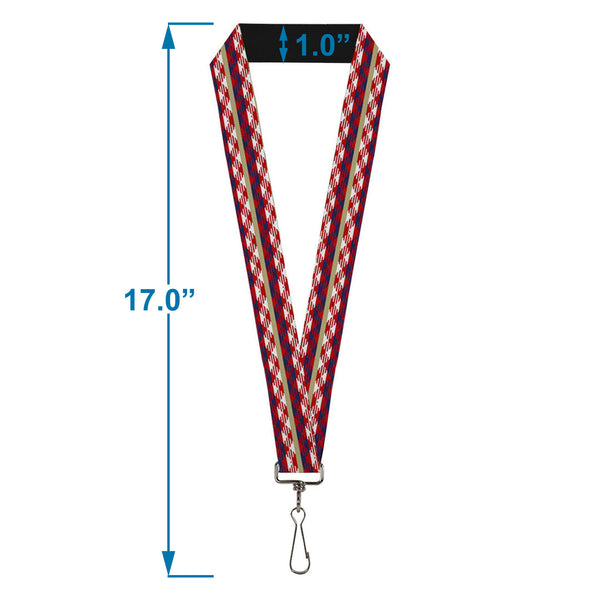 Buckle-Down Lanyard - 1.0" - Geometric Weave Tan White Red Blue