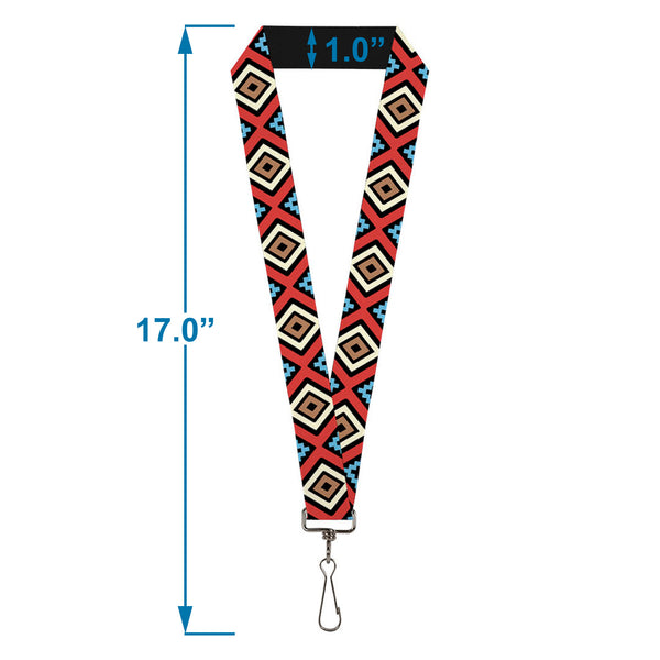 Buckle-Down Lanyard - 1.0" - Geometric1 Black Red Tan Brown Baby Blue