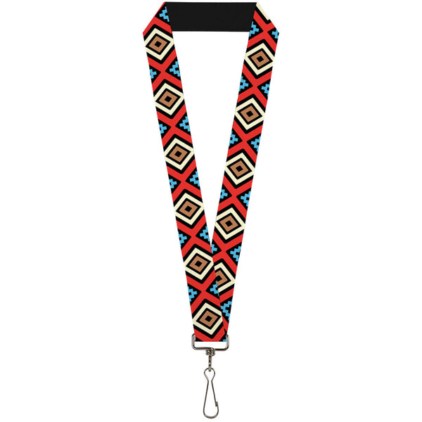 Buckle-Down Lanyard - 1.0" - Geometric1 Black Red Tan Brown Baby Blue